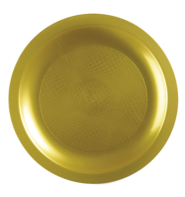 Talerz Plastikowe Płaski Złote Round PP Ø185mm (25 Sztuk)