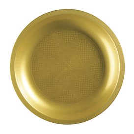 Talerz Plastikowe Płaski Złote Round PP Ø220mm (25 Sztuk)