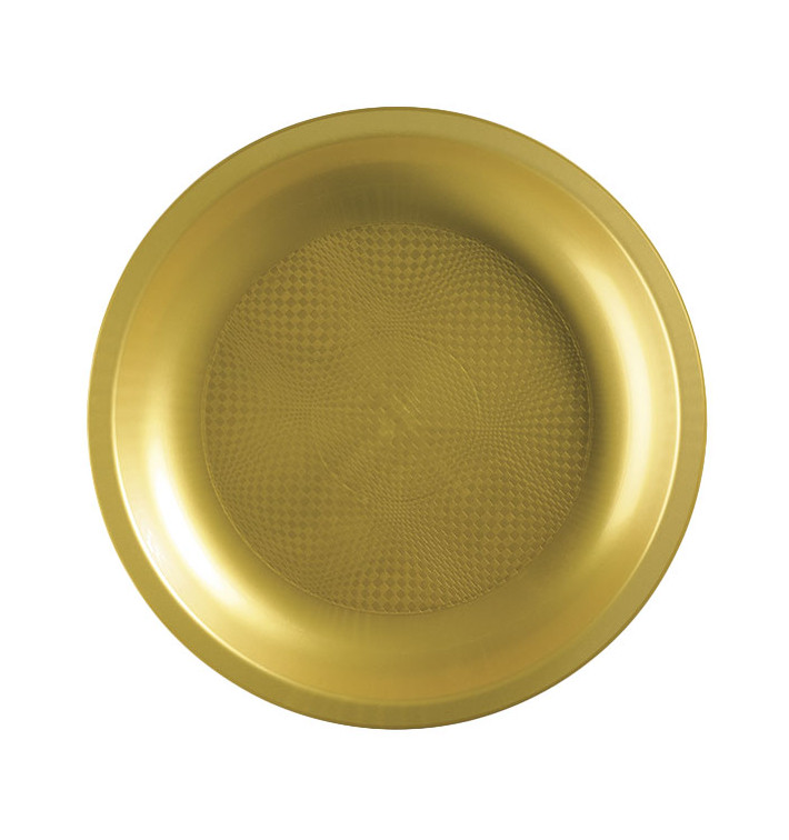 Talerz Plastikowe Płaski Złote Round PP Ø220mm (25 Sztuk) Talerz Plastikowe Płaski Złote Round PP Ø220mm (25 Sztuk)