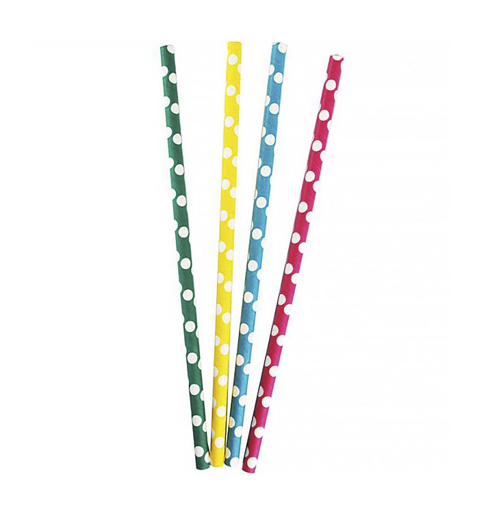 Słomki Prosto Papierowe "Punkty" Ø8mm 24cm (100 Sztuk) Słomki Prosto Papierowe "Punkty" Ø8mm 24cm (100 Sztuk)