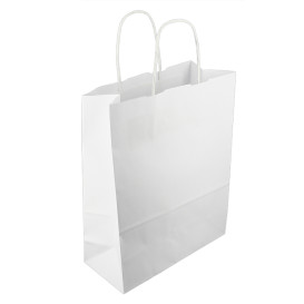 Torby Papierowe Kraft Białe z Uchwytami 100g/m² 25+11x31cm (200 Sztuk)