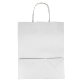 Torby Papierowe Kraft Białe z Uchwytami 100g/m² 25+11x31cm (200 Sztuk)