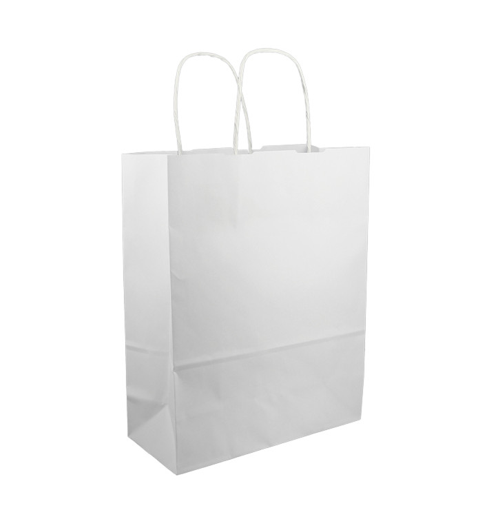 Torby Papierowe Kraft Białe z Uchwytami 100g/m² 25+11x31cm (200 Sztuk) Torby Papierowe Kraft Białe z Uchwytami 100g/m² 25+11x31cm (200 Sztuk)