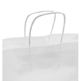 Torby Papierowe Kraft Białe z Uchwytami 100g/m² 27+14x26cm (200 Sztuk)