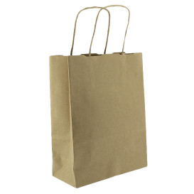 Torby Papierowe Kraft Brązowe z Uchwytami 100g/m² 22+11x27cm (250 Sztuk)