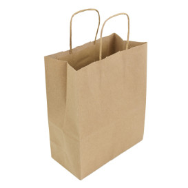 Torby Papierowe Kraft Brązowe z Uchwytami 100g/m² 22+11x27cm (250 Sztuk)