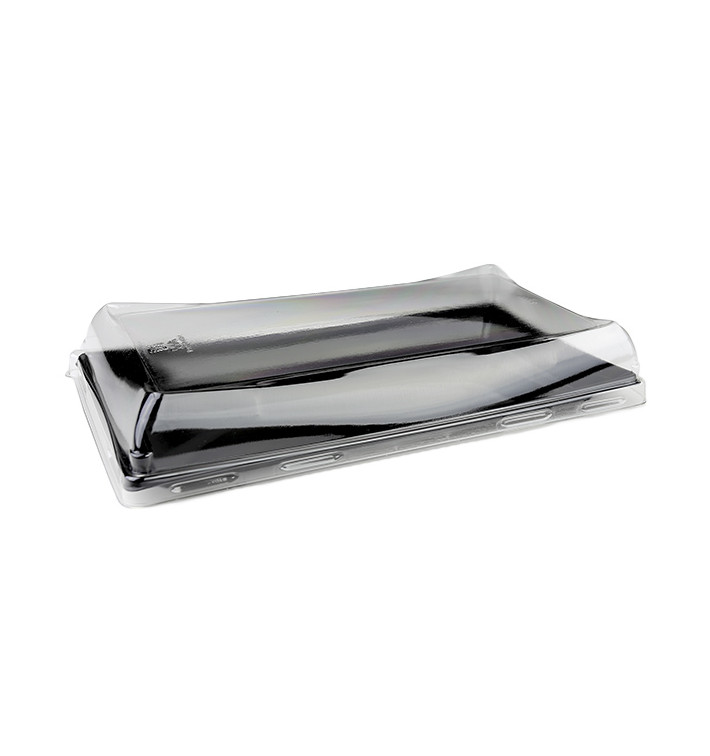 Tacki Plastikowe Czarni z Pokrywką PET 12x22cm (15 Sztuk) Tacki Plastikowe Czarni z Pokrywką PET 12x22cm (15 Sztuk)