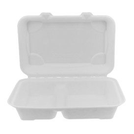 Sugarcane Hinged Container White 2C 23x15x7,5cm (250 Units)
