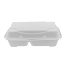 Sugarcane Hinged Container White 2C 23x15x7,5cm (250 Units)
