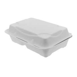Sugarcane Hinged Container White 2C 23x15x7,5cm (250 Units)