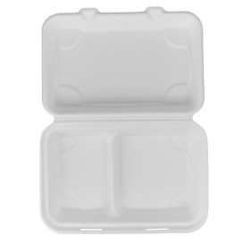 Sugarcane Hinged Container White 2C 23x15x7,5cm (250 Units)