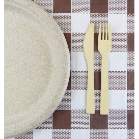 Pre-Cut Paper Tablecloth Brown Checkers 40g 1x1m (400 Units) 