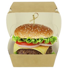 Opakowania Pudełka Burger XXL Kartonowe Kraft Podwójnym Zamknięciem 13x13x9cm (50 Sztuk)