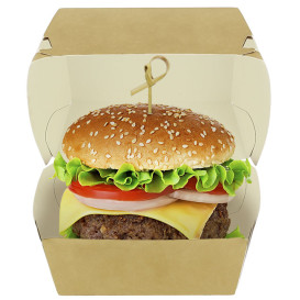 Opakowania Pudełka Burger XXL Kartonowe Kraft Podwójnym Zamknięciem 13x13x9cm (50 Sztuk)