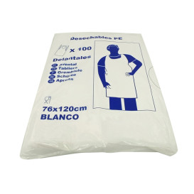 Disposable Plastic Apron PE G80 White 76x120cm (100 Units) 