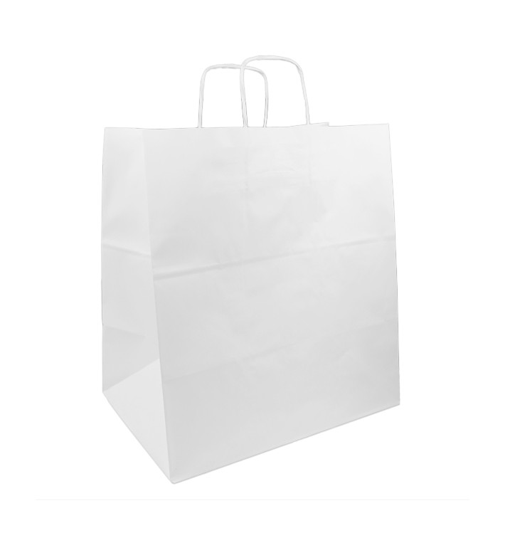 Torby Papierowe Białe z Uchwytami 100g/m² 36+24x39cm (200 Sztuk) Torby Papierowe Białe z Uchwytami 100g/m² 36+24x39cm (200 Sztuk)
