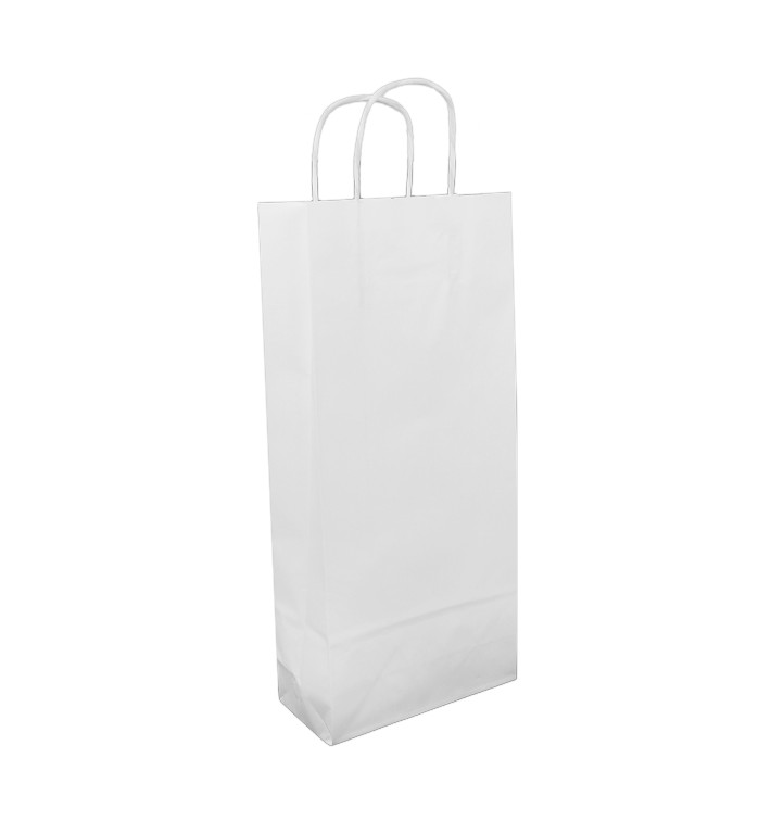 Torby Papierowe Białe na Butelki z Uchwytami 18+8x39cm (300 Sztuk)