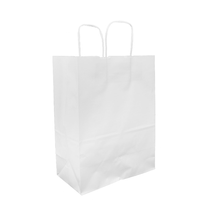Torby Papierowe Kraft Białe z Uchwytami 100g/m² 25+13x33cm (200 Sztuk) Torby Papierowe Kraft Białe z Uchwytami 100g/m² 25+13x33cm (200 Sztuk)