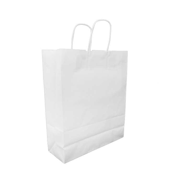 Torby Papierowe Kraft Białe z Uchwytami 100g/m² 32+12x41cm (25 Sztuk) Torby Papierowe Kraft Białe z Uchwytami 100g/m² 32+12x41cm (25 Sztuk)