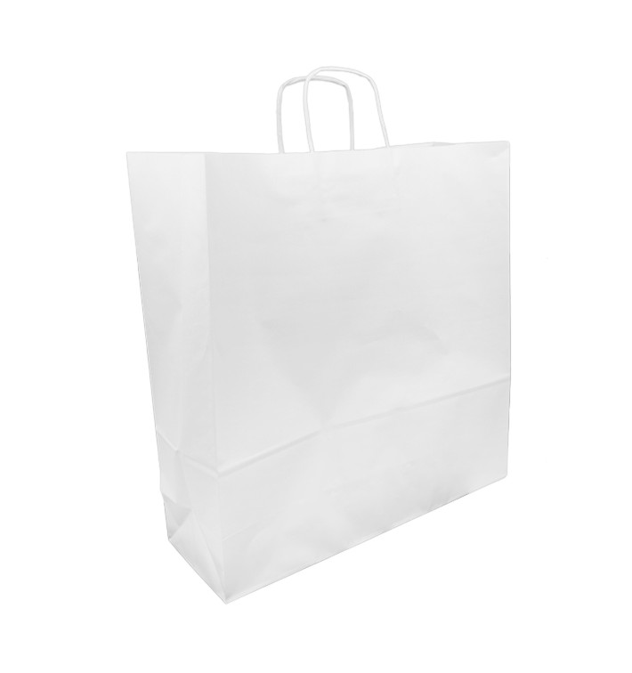 Torby Papierowe Kraft Białe z Uchwytami 100g/m² 44+15x46cm (200 Sztuk) Torby Papierowe Kraft Białe z Uchwytami 100g/m² 44+15x46cm (200 Sztuk)