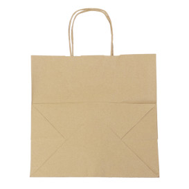 Torby Papierowe Kraft Hawanna z Uchwytami 100g/m² 28+16x27cm (50 Sztuk)
