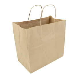 Torby Papierowe Kraft Hawanna z Uchwytami 100g/m² 28+16x27cm (50 Sztuk)