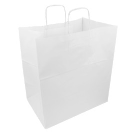 Torby Papierowe Białe z Uchwytami 100g/m² 36+24x39cm (50 Sztuk)