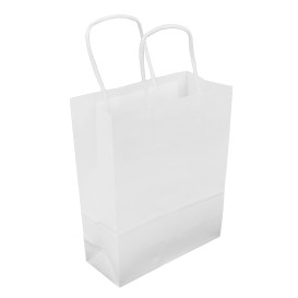 Torby Papierowe Kraft Białe z Uchwytami 100g/m² 18+8x24cm (25 Sztuk)