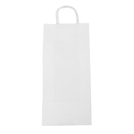 Torby Papierowe Białe na Butelki z Uchwytami 18+8x39cm (50 Sztuk)