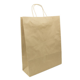 Torby Papierowe Kraft Hawanna z Uchwytami 100g/m² 32+12x41cm (50 Sztuk)