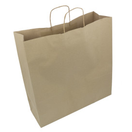 Torby Papierowe Kraft Brązowe z Uchwytami 100g/m² 44+15x46cm (25 Sztuk)