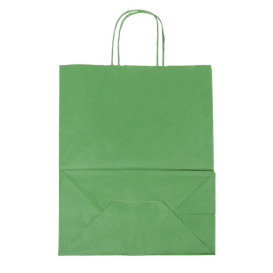 Torby Papierowe Kraft Zielone z Uchwytami 80g/m² 26+14x32cm (50 Sztuk)