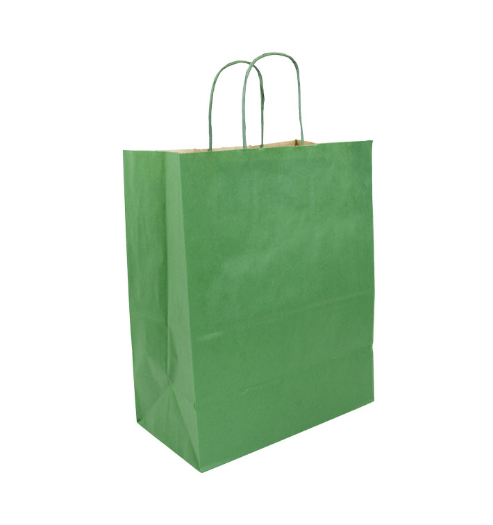 Torby Papierowe Kraft Zielone z Uchwytami 80g/m² 26+14x32cm (50 Sztuk) Torby Papierowe Kraft Zielone z Uchwytami 80g/m² 26+14x32cm (50 Sztuk)