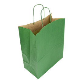 Torby Papierowe Kraft Zielone z Uchwytami 80g/m² 26+14x32cm (50 Sztuk)