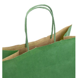 Torby Papierowe Kraft Zielone z Uchwytami 80g/m² 26+14x32cm (50 Sztuk)
