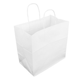 Torby Papierowe Kraft Białe z Uchwytami 100g/m² 30+18x29cm (200 Sztuk)