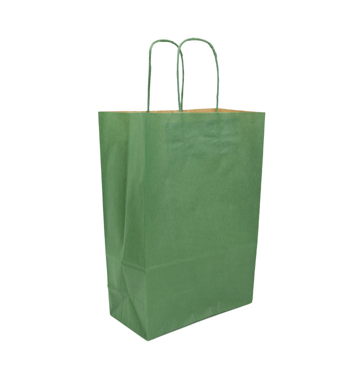 Torby Papierowe Kraft Zielone z Uchwytami 80g/m² 20+10x29cm (250 Sztuk) Torby Papierowe Kraft Zielone z Uchwytami 80g/m² 20+10x29cm (250 Sztuk)