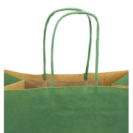 Torby Papierowe Kraft Zielone z Uchwytami 80g/m² 20+10x29cm (250 Sztuk)