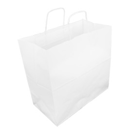 Torby Papierowe Kraft Białe z Uchwytami 100g/m² 35+18x34cm (250 Sztuk)