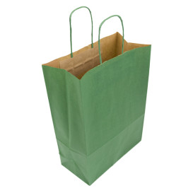 Torby Papierowe Kraft Zielone z Uchwytami 80g/m² 20+10x29cm (250 Sztuk)