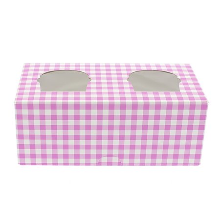 Pudełka na 2 Babeczki z Stojakiem 19,5x10x7,5cm Różowe (20 Sztuk)