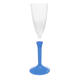 Kieliszki Plastikowe do Wina Musującego na Podstawie Niebieski Przezroczyste 120ml 2P (20 Sztuk)