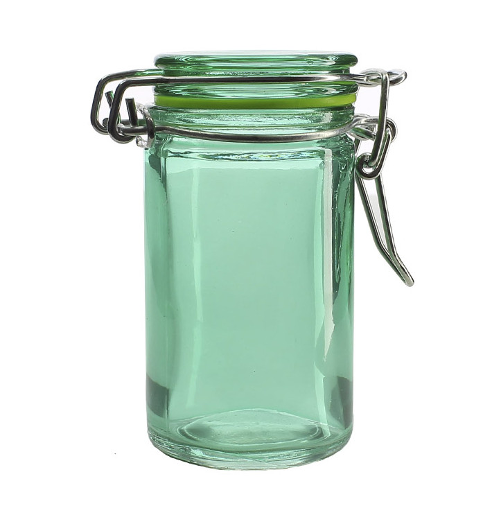 Glass Jar Snackholder Airtight Green 70ml Ø4,5x8cm (8 Units) Glass Jar Snackholder Airtight Green 70ml Ø4,5x8cm (8 Units)