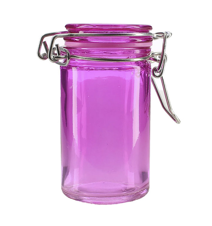 Glass Jar Snackholder Airtight Lilac 70ml Ø4,5x8cm (32 Units) Glass Jar Snackholder Airtight Lilac 70ml Ø4,5x8cm (32 Units)