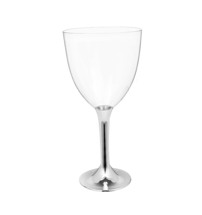 Kieliszki Plastikowe Wino na Podstawie Srebro Chromu 300ml 2P (200 Sztuk) Kieliszki Plastikowe Wino na Podstawie Srebro Chromu 300ml 2P (200 Sztuk)