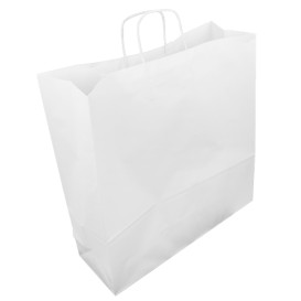 Torby Papierowe Kraft Białe z Uchwytami 100g/m² 44+15x46cm (25 Sztuk)