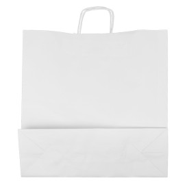 Torby Papierowe Kraft Białe z Uchwytami 100g/m² 44+15x46cm (25 Sztuk)