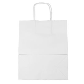 Torby Papierowe Kraft Białe z Uchwytami 100g/m² 22+11x27cm (250 Sztuk)