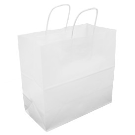 Torby Papierowe Kraft Białe z Uchwytami 100g/m² 27+14x26cm (25 Sztuk)