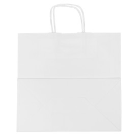 Torby Papierowe Kraft Białe z Uchwytami 100g/m² 27+14x26cm (25 Sztuk)